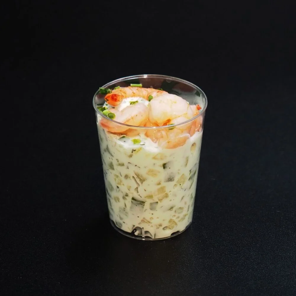Verrine tartare de concombre aux crevettes